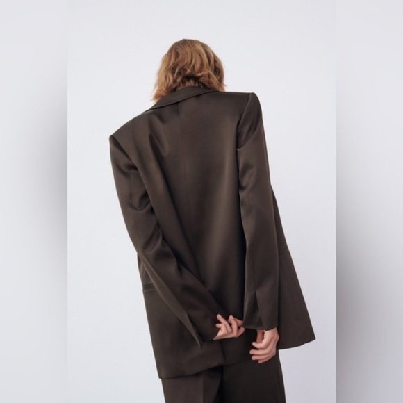 𝅺zara 2 Piece SUIT - BLAZER AND FULL LENGTH SATIN EFFECT PANTS BROWN - Picture 9 of 16